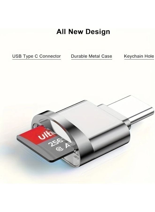Silvery Dual USB C Card Reader for SD TF Cards 256GB Portable Data Transfer High Gloss Metal Finish - Image 2
